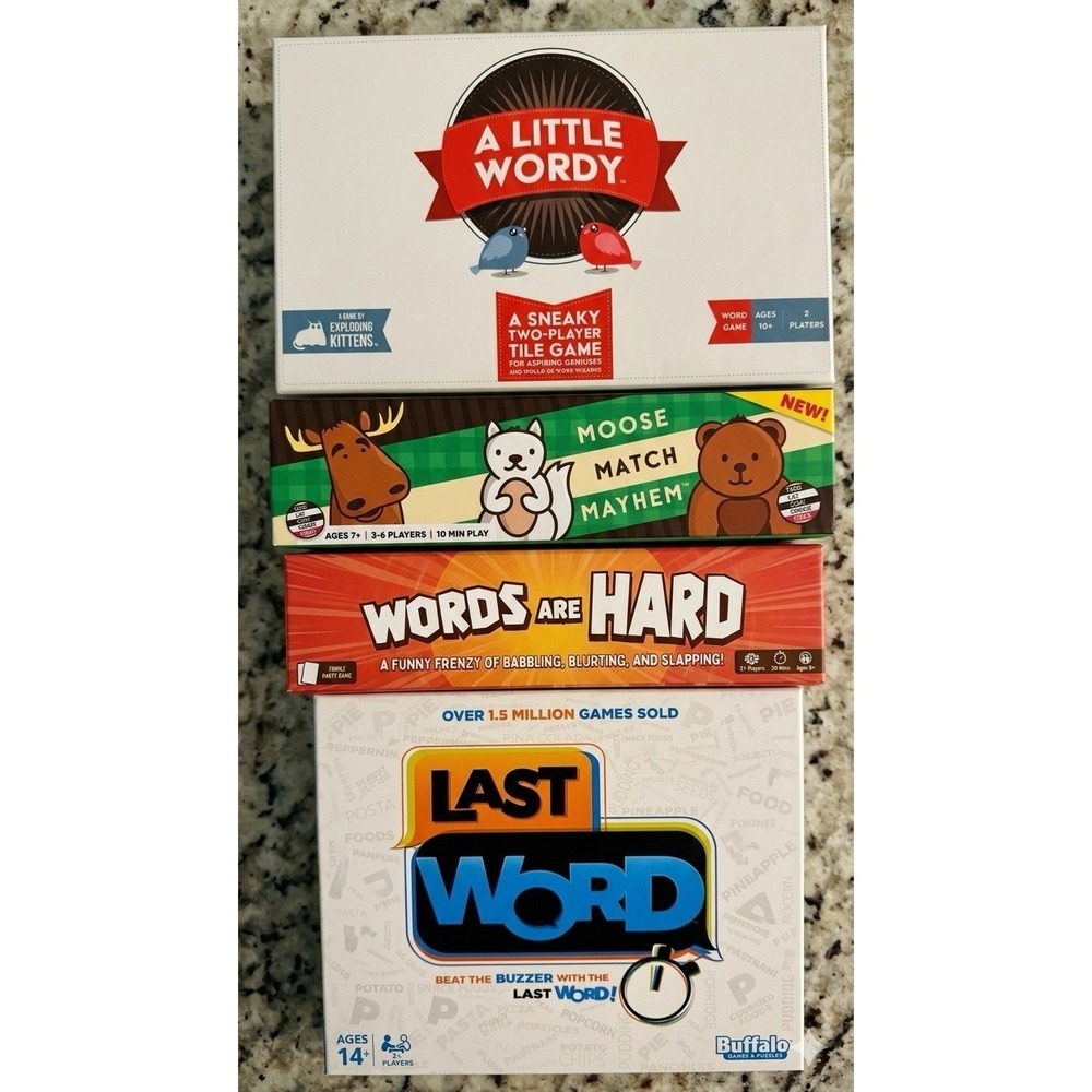 Word & Party Game Lot (4): A Little Wordy, Last Word, Words Are Hard, Moose